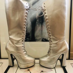 Pleaser stripper metallic silver laceup boots